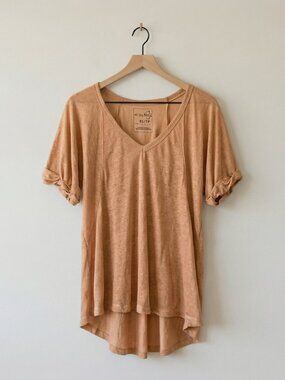 Free People We The Free XS Mustard Oversize Short Sleeve Tee Sheer Top Yellow